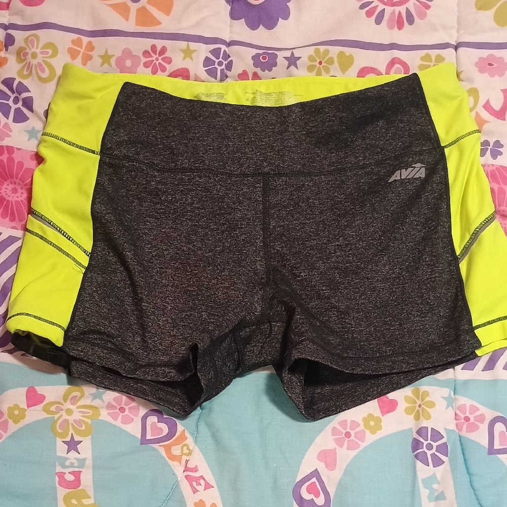 Avia Women's Charcoal and Neon Yellow Athletic Shorts
